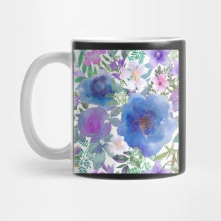 Blue roses and bellflowers.Vibrant watercolor wild flowers print Mug